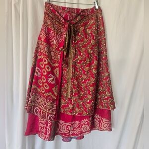 Earthbound Trading Co. Hobo Red/Pink/Gold Colorful Wrap Skirt Size OS